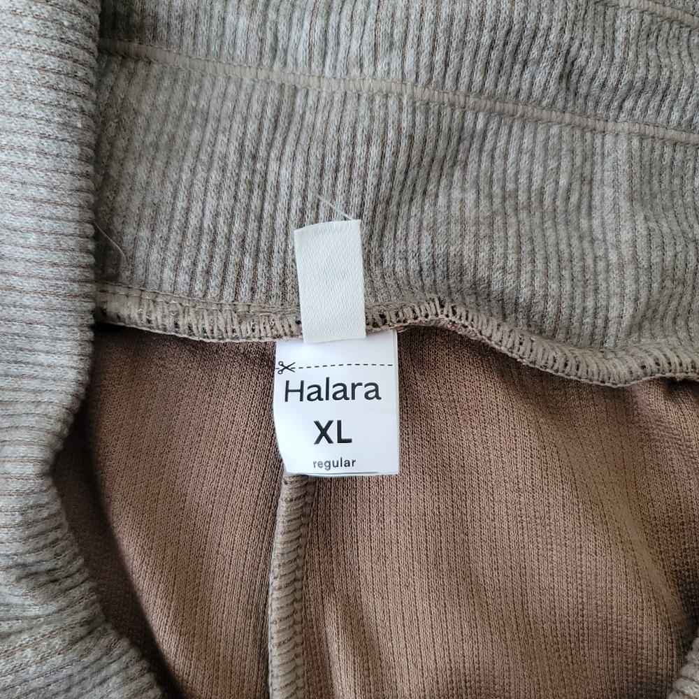 Halara Ribbed High Waisted Tummy Control Wide Leg Pants Size XLarge In Taupe NEW - Picture 12 of 12